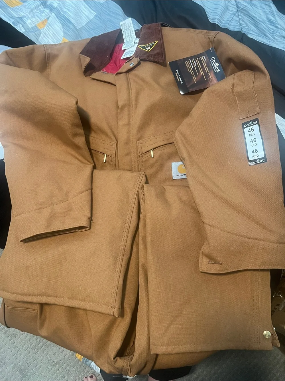 Carhartt Men’s Brown Tan Duck Canvas Coveralls size 46 reg. Brand New